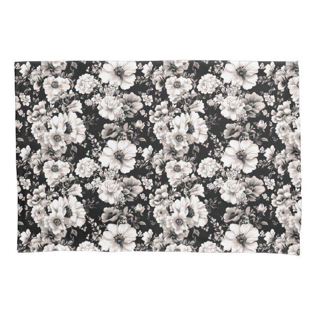 Funda De Cojín Hermoso tono sepia negro y claro floral (Anverso)