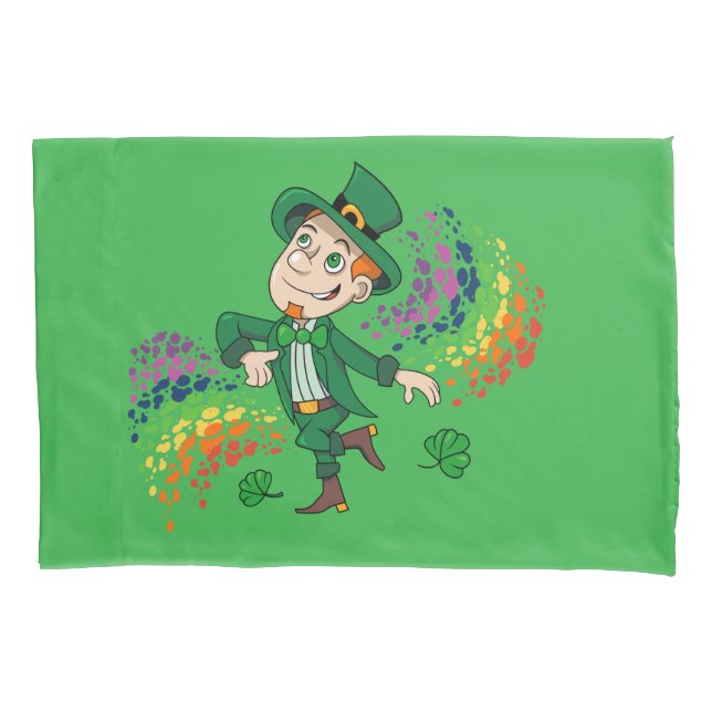 Funda De Cojín Hermoso y alegre leprechaun bailando, un arco iris (Anverso)