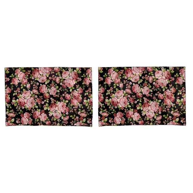 Funda De Cojín Hermosos Rosas de patrones florales con follaje ve (Anverso - Set)