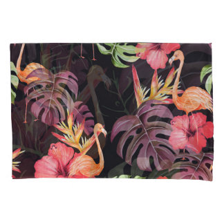 Funda De Cojín Hibiscus, Flamingos, Patrón tropical acuarela.