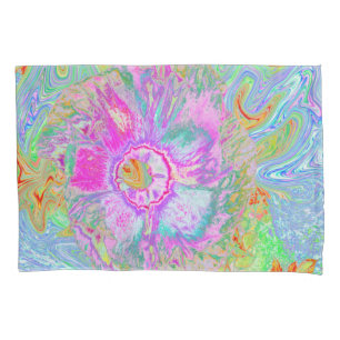 Funda De Cojín Hibiscus psicodélico de rosa caliente y ultraviole