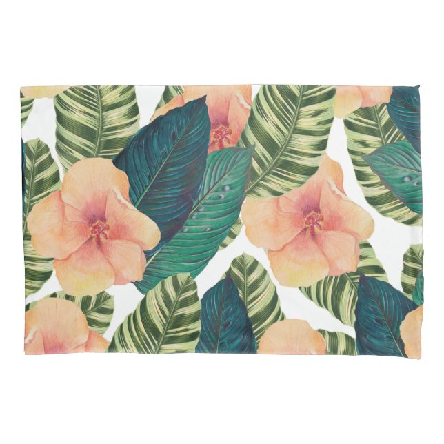 Funda De Cojín Hibiscus Tropical Exótico Blanco (Anverso)