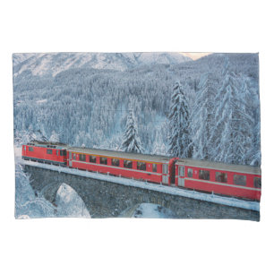 Funda De Cojín Hielo y nieve Red Bernina Express Train Suiza