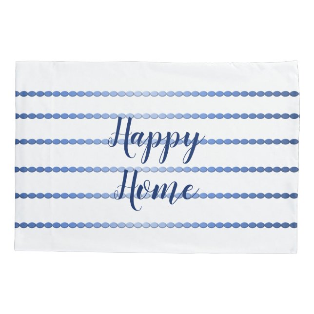 Funda De Cojín Hogar Feliz Bandas Azules Blanco Pillowcase (Reverso)
