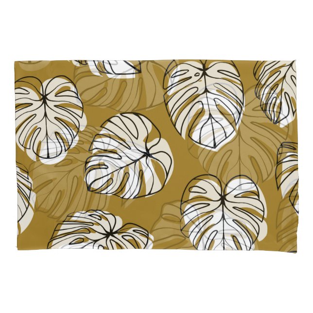Funda De Cojín Hoja Monstera, Patrón Textil Sin Marea. (Anverso)