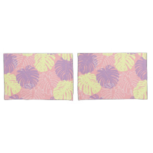 Funda De Cojín Hojas de la selva rosada rosada de Monstera Pastel