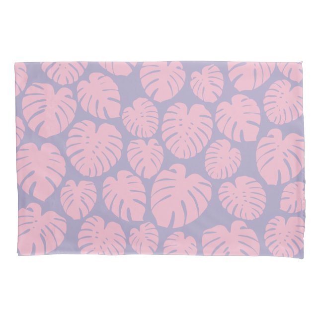 Funda De Cojín Hojas de Monstera rosadas y lilas (Anverso)