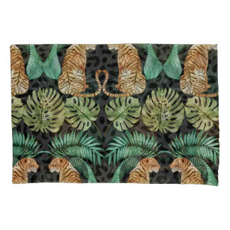 Funda De Cojín Hojas de tigres: la jungla acuarela sin foco.