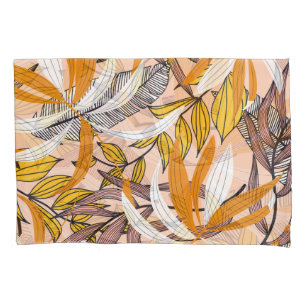 Funda De Cojín Hojas tropicales coloridas, patrón de fondo beige