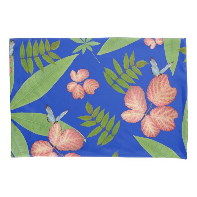 Funda De Cojín Hojas tropicales en azul (Anverso)