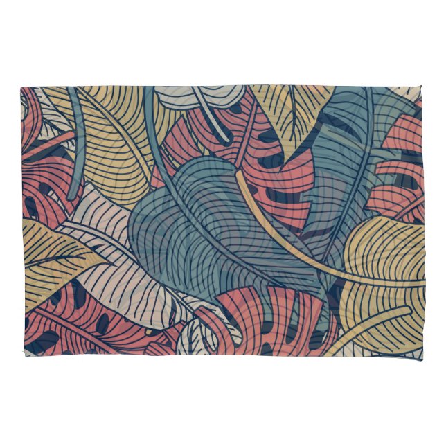 Funda De Cojín Hojas Tropicales, Fondo Floral Sin Marea. (Anverso)
