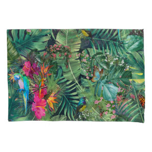Funda De Cojín Hojas y Parrodos de plantas tropicales verdes