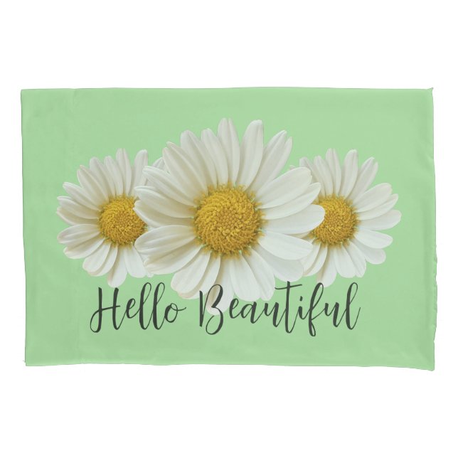 Funda De Cojín Hola Bellas Daisies Blancas Sage Green (Anverso)