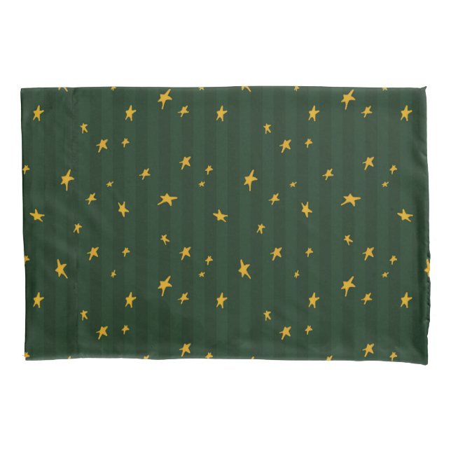 Funda De Cojín Holiday Green Yellow Stripe Star Christmas  (Anverso)