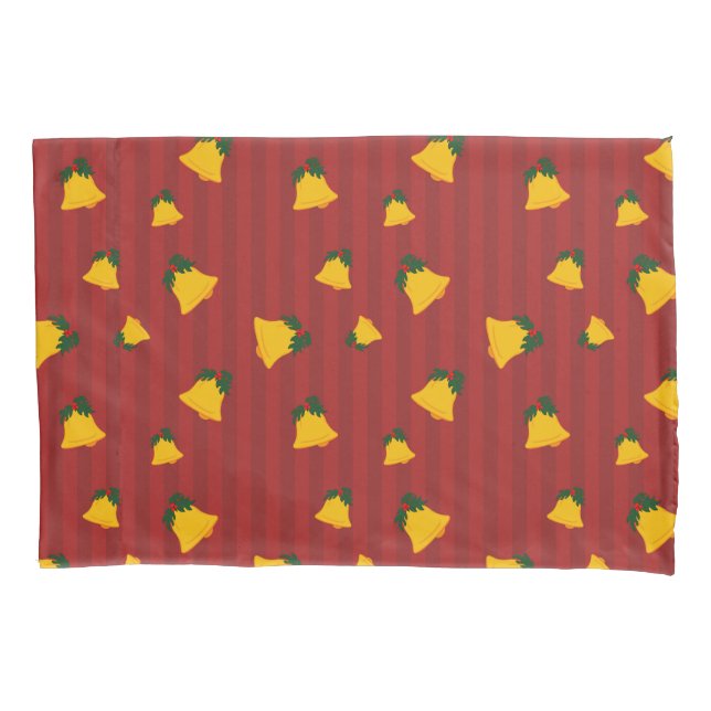 Funda De Cojín Holiday Red Gold Stripe Bells Christmas (Anverso)