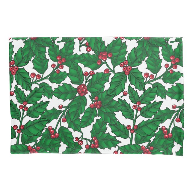 Funda De Cojín Holly berry sobre blanco (Anverso)
