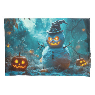 Funda De Cojín Hombre de nieve malvado con calabazas
