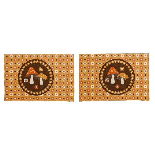 Funda De Cojín Hongos y flores dulces retro (Anverso - Set)