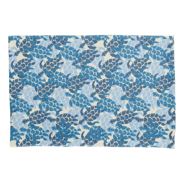 Funda De Cojín Honu Sea Turtle Hawaii Aloha Reversible Indigo (Anverso)