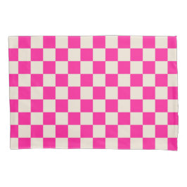 Funda De Cojín Hot pink and tan checkerboard pattern