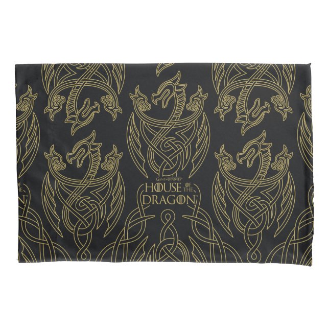 Funda De Cojín HOUSE OF THE DRAGON | Gold Filigree Dragon Pattern (Anverso)
