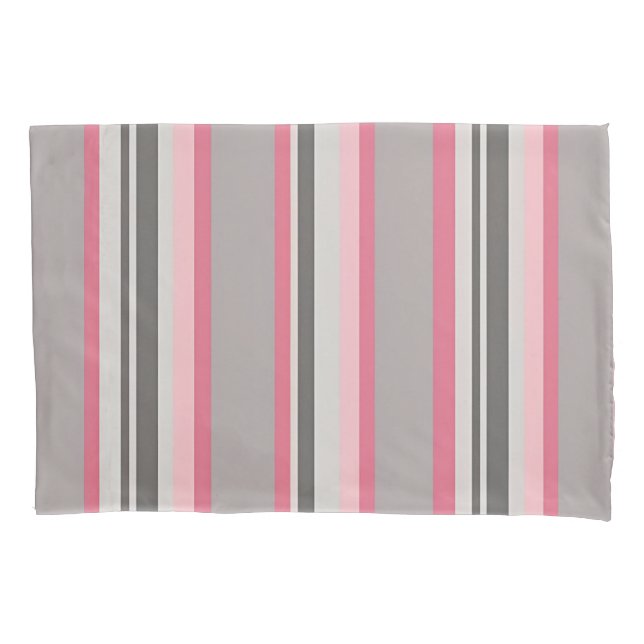 Funda De Cojín Hues de almohadas rayadas rosadas y grises (Anverso-izquierdo)
