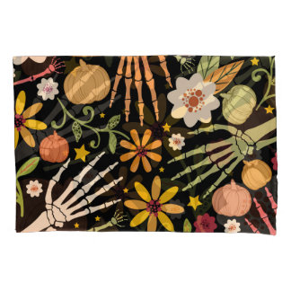 Funda De Cojín Huesos de Halloween, patrón sin costuras florales.