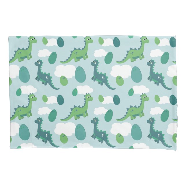 Funda De Cojín Huevos de dinosaurio, dinos verdes azules (Anverso)