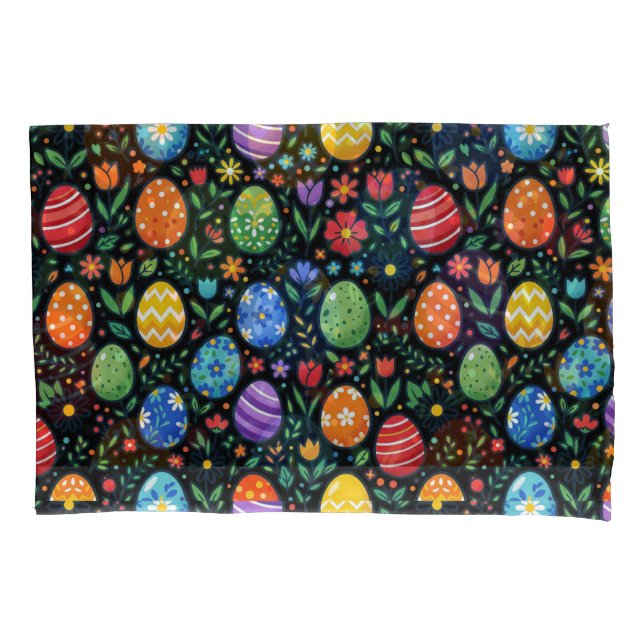 Funda De Cojín Huevos de Pascua y Flores Arcoíris (Anverso)