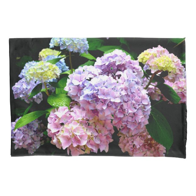 Funda De Cojín Hydrangea garden, rosa, azul, violeta floral (Anverso)