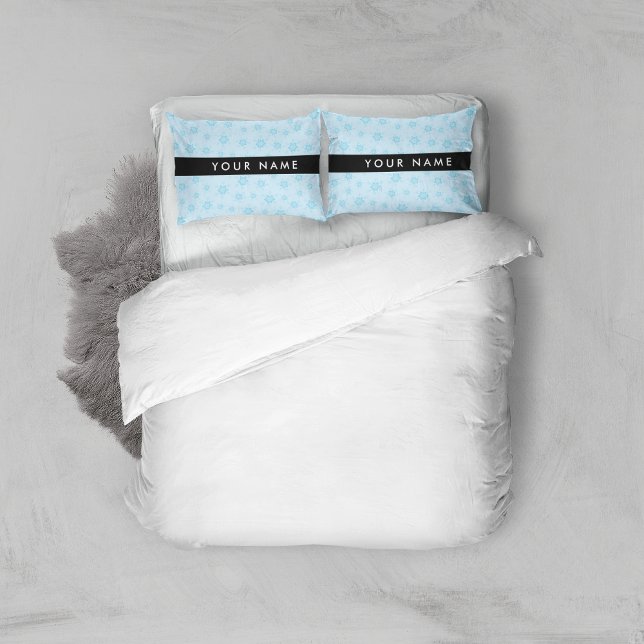 Funda De Cojín Ice Blue Snowflakes, su nombre, Personalice (Subido por el creador)