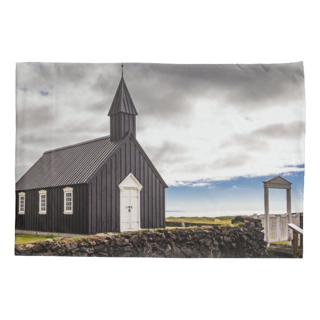 Funda De Cojín Iglesia Negra De Budir, Islandia (Reverso)