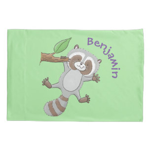 Funda De Cojín Ilustracion de bebé de raccoon feliz lindo