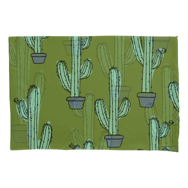 Funda De Cojín Ilustración de cactus en maceta (Anverso)