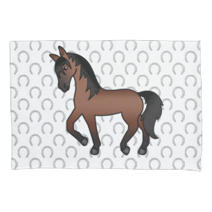 Funda De Cojín Ilustración de dibujos animados de caballo castaño