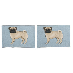 Funda De Cojín Ilustración de dibujos animados de Pug azul de per
