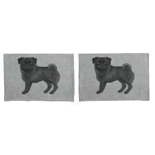 Funda De Cojín Ilustración de dibujos animados de pug negro lindo