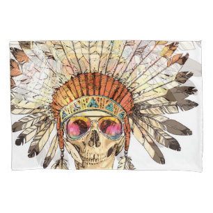 Funda De Cojín Ilustracion de moda de cráneo nativo americano