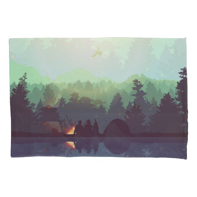Funda De Cojín Ilustracion de montaña Camping Adventure Forest (Anverso)