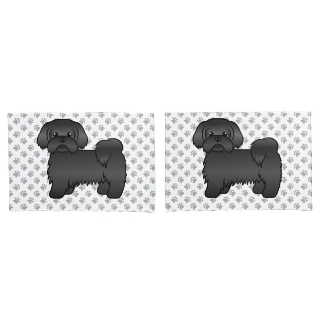Funda De Cojín Ilustracion de perro chiita negro Tzu lindo (Anverso - Set)