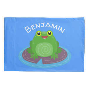 Funda De Cojín Ilustracion de personalizado de rana verde alegre
