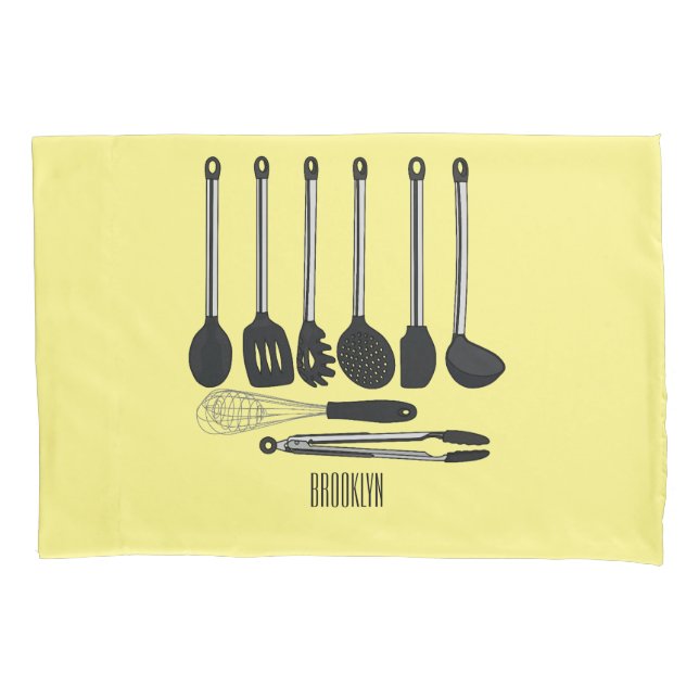Funda De Cojín Ilustracion de personalizados utensiales de cocina (Anverso)