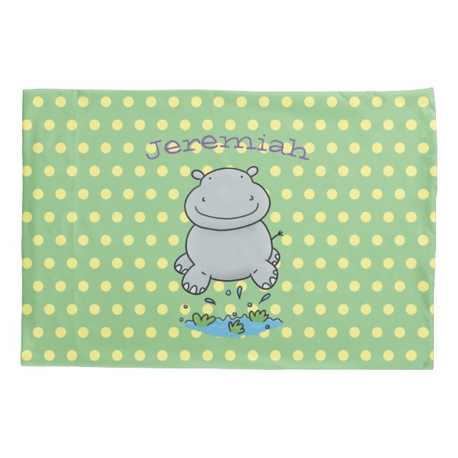 Funda De Cojín Ilustracion de un personalizado de hipopótamo cort (Reverso)