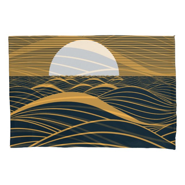Funda De Cojín Ilustración estilizada de sol-luna, mar oscuro. (Anverso)