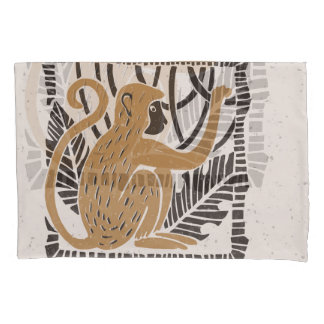 Funda De Cojín Ilustracion estilizado de Linocut de mono