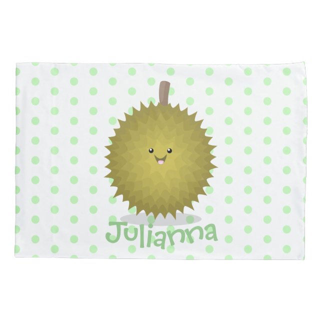Funda De Cojín Ilustracion feliz personalizado duriano (Reverso)