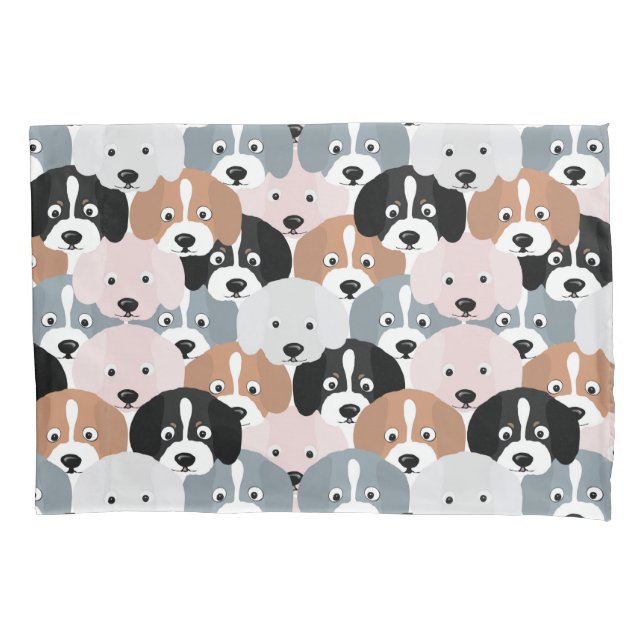Funda De Cojín Ilustracion negro rosado de los perros con cachorr (Anverso)