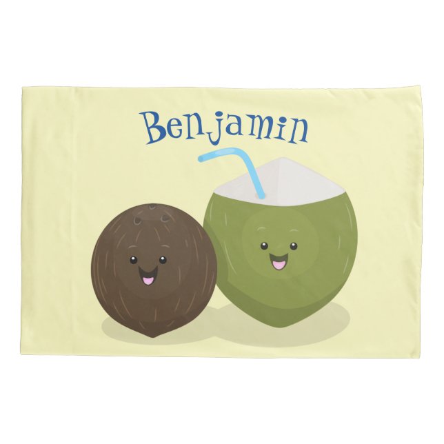 Funda De Cojín Ilustracion personalizado de cocos kawaii alegres (Reverso)