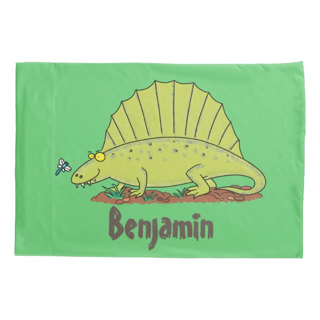 Funda De Cojín Ilustracion personalizado de dimetrodon verde lind (Reverso)