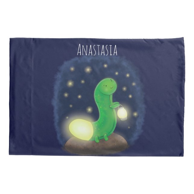Funda De Cojín Ilustracion personalizado de gusano de brillo verd (Reverso)